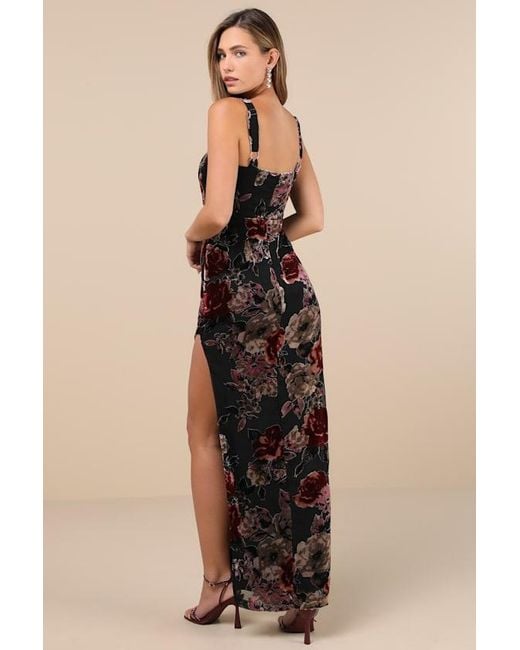 Lulus Natural Blissful Evening Floral Velvet Burnout Maxi Dress