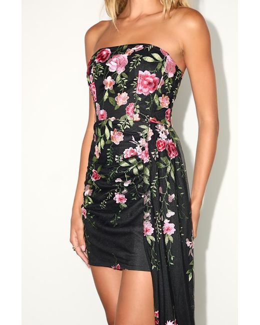 Lulus Black Aritz Embroidered Sash Strapless Mini Dress