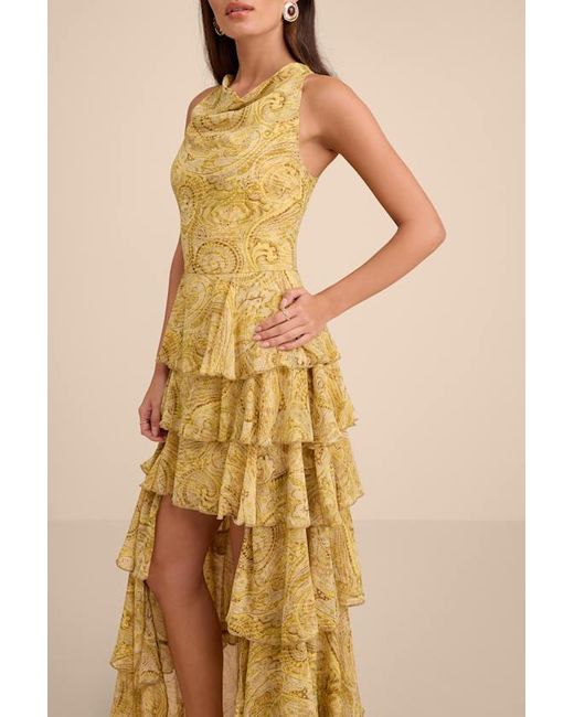 Lulus Natural Cayson Paisley Tiered High-Low Maxi Dress