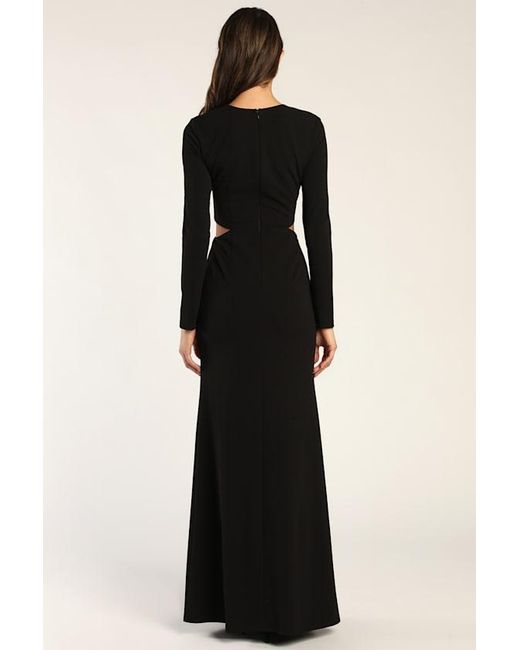 Lulus Black Going For The Wow Long Sleeve Cutout Maxi Dress