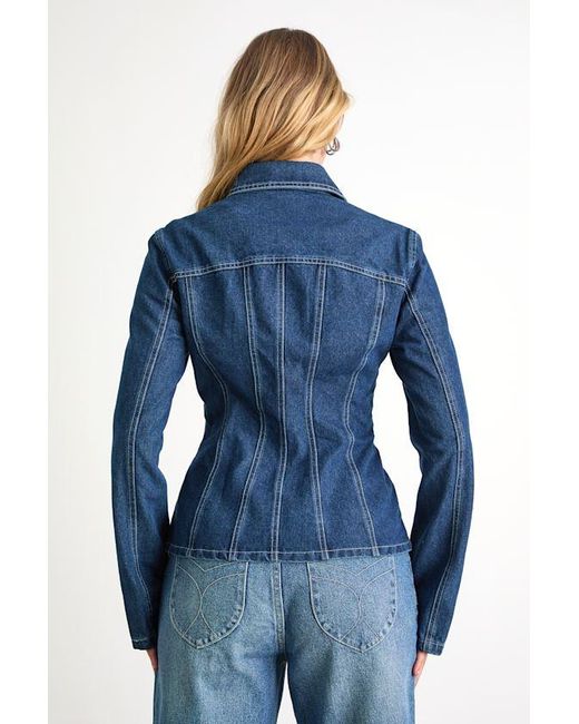 Lulus Blue Danella Dark Wash Fitted Denim Jacket