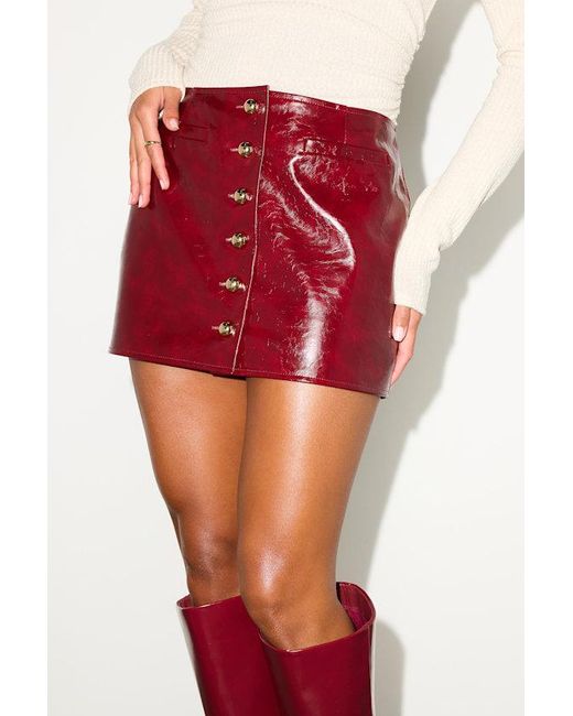 Lulus Red Oriya Patent Button-Front Mid-Rise Mini Skirt