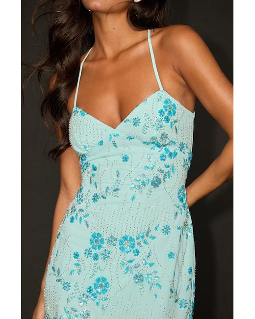 Lulus Blue Alisia Aqua Sequin Beaded Lace-Up Mini Dress