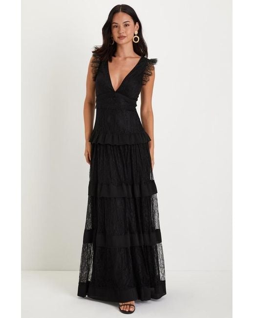 Lulus Black Marvelous Darling Lace Ruffled Tiered Maxi Dress