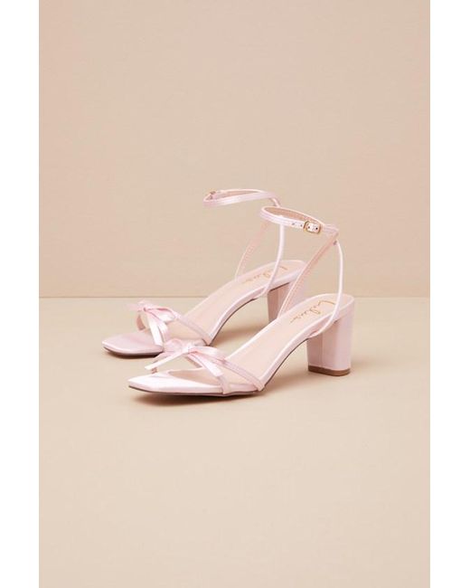 Lulus Natural Rezzy Satin Bow Ankle Strap High Heel Sandals