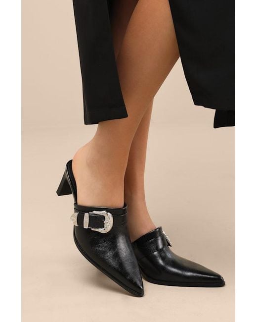 Lulus Black Isabetta Pointed-Toe Buckle Mules