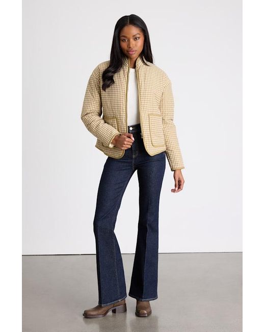 Lulus Blue Bundled Perfection Plaid Quilted Puffer Jacket