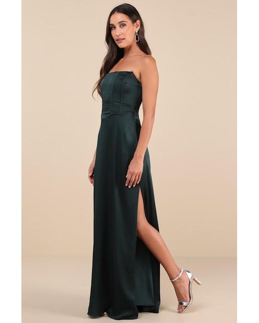 Lulus Black Extraordinary Presence Satin Strapless Maxi Dress