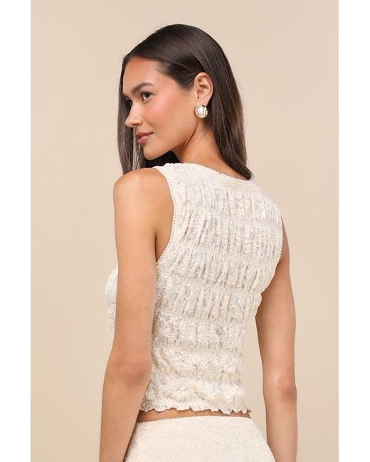 Nia Natural Wes Cream Lace Smocked Tank Top