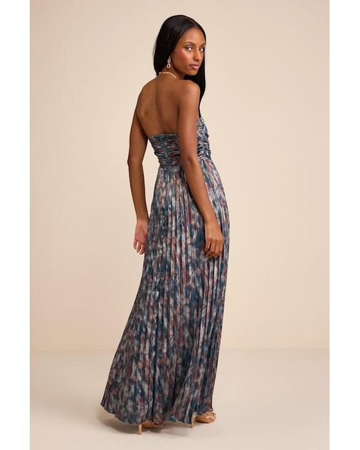 Lulus Black Islya Multi Abstract Pleated Strapless Maxi Dress