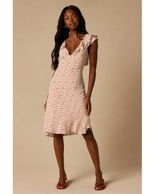 Lulus Pink Primrose Cream Ditsy Floral Ruffled Midi Dress