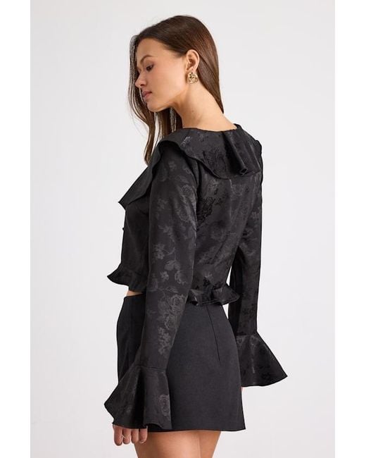 Lulus Black Esmina Jacquard Ruffled Tie-Front Top