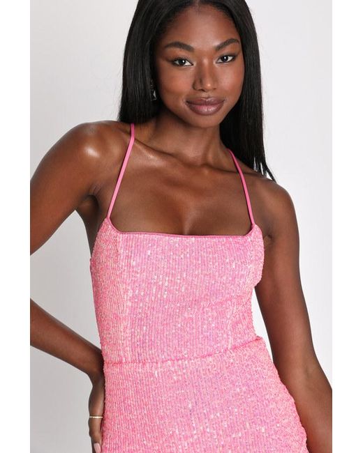 Lulus Purple Bold Aesthetic Sequin Lace-Up Bodycon Mini Dress