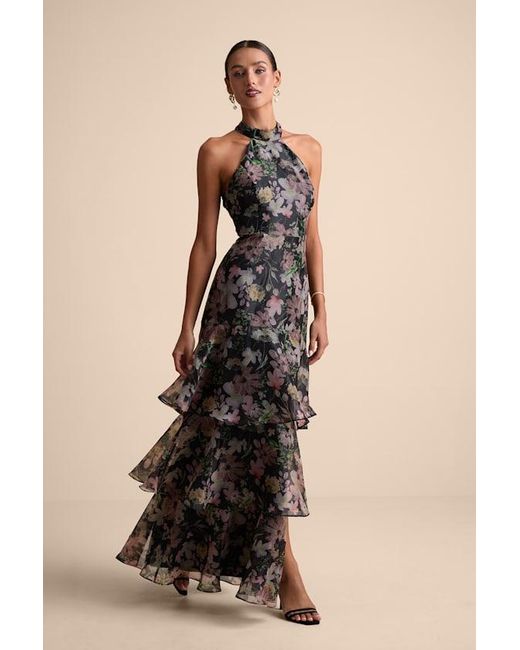 Lulus Natural Forever Exceptional Floral Halter Organza Maxi Dress