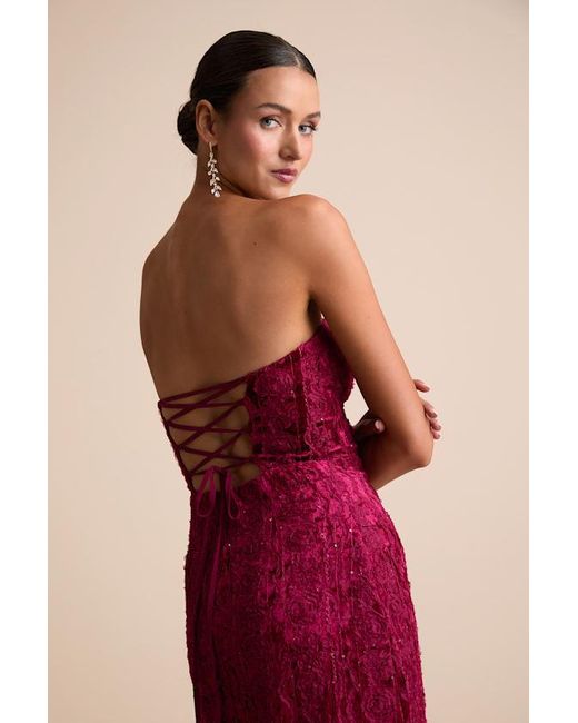 Lulus Red Chic Grace Velvet Floral Applique Strapless Maxi Dress