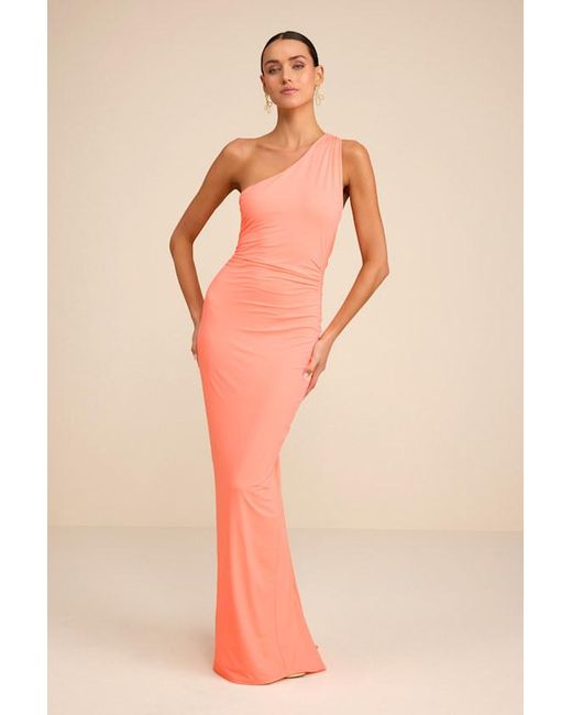 Lulus Natural Cressida Slinky Knit One-Shoulder Mermaid Maxi Dress