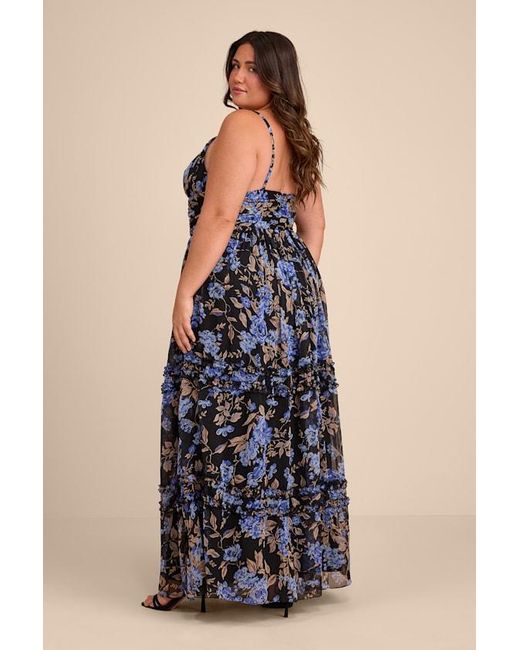 Lulus Blue Niora And Floral Pleated Maxi Dress