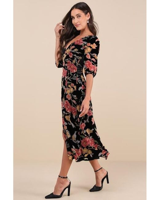 Lulus Natural Gloriously Chic Floral Burnout Short Sleeve Midi Dress