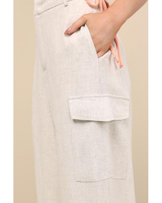 Lulus Natural Cadelina Heather Linen Cargo Trouser Pants