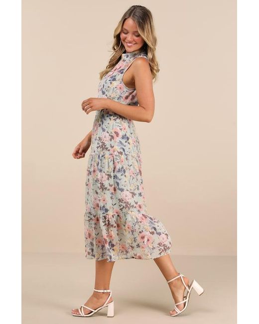 Lulus Natural In My Dreams Sage Floral Print Midi Dress