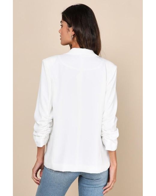 Lulus White Established Excellence Ruched Blazer