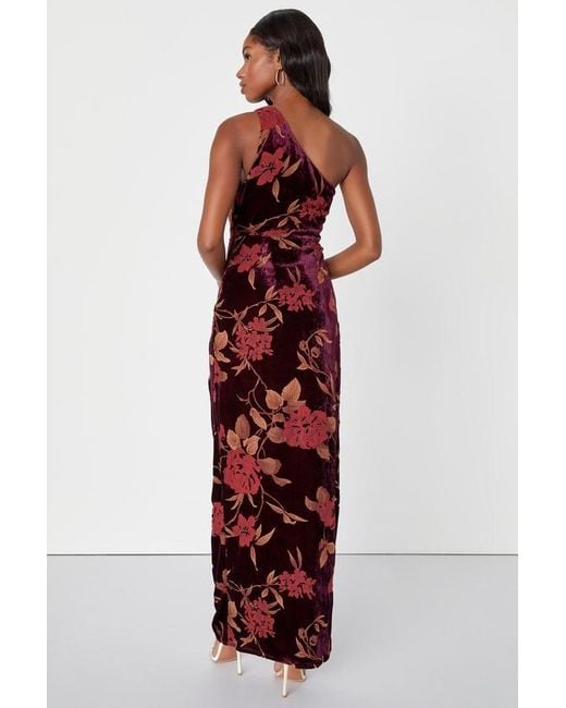 Lulus Red Unreal Awe Floral Burnout Velvet One-Shoulder Dress