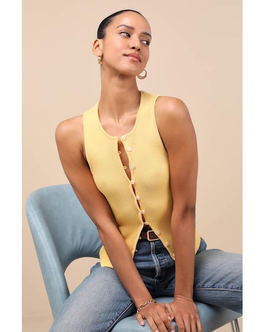 Lulus Blue Cheslyn Ribbed Button-Front Tank Top