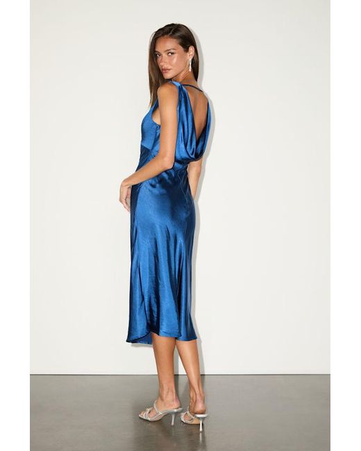 Lulus Blue Incredible Love Satin Cowl Back Midi Slip Dress