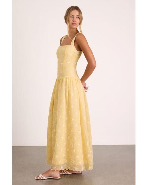 Lulus Yellow Starletta Embroidered Drop Waist Maxi Dress