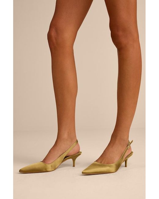 Lulus Green Agnesca Satin Slingback Kitten Heel Pumps