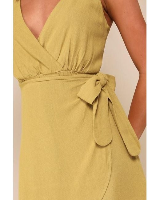 Lulus Yellow Effortlessly Airy Chartreuse Linen Faux Wrap Mini Dress