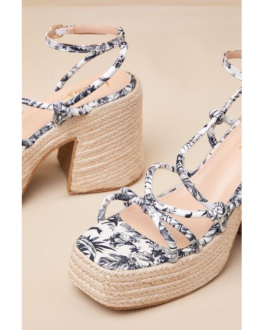 Lulus Natural Thomasin Multi Tropical Print Platform High Heel Sandals