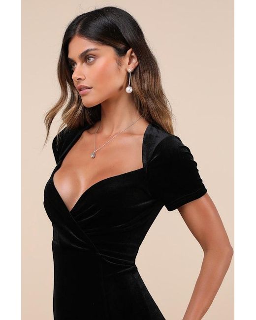 Lulus Black Eternal Elegance Velvet Short Sleeve Maxi Dress