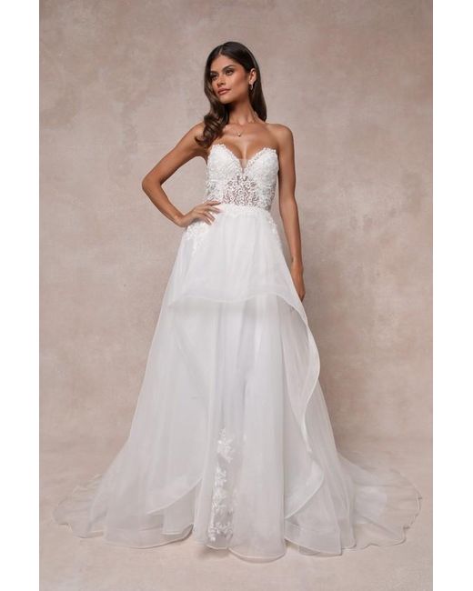 Lulus Natural Mine, All Mine Embroidered Organza Strapless A-Line Gown