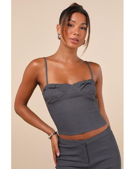 Motel Gray Katira Knotted Bustier Cami Crop Top