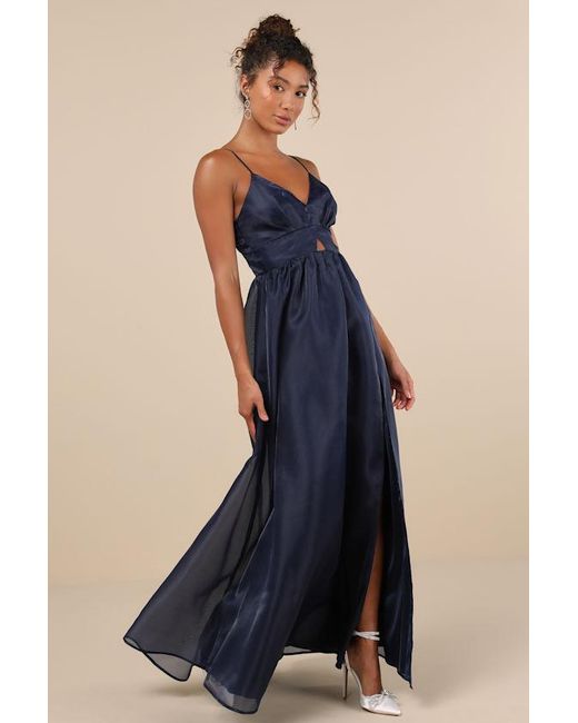 Lulus Blue Authentic Glamour Organza Sleeveless Cutout Maxi Dress