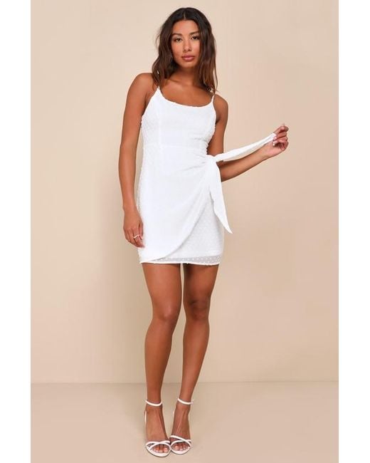 Lulus White Stole Your Love Swiss Dot Faux-Wrap Mini Dress