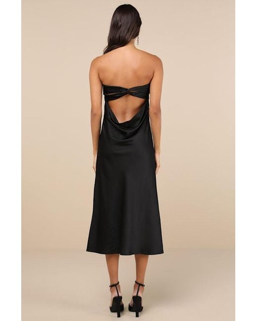 Lulus Natural Effortless Bliss Satin Strapless Cowl Back Midi Dress