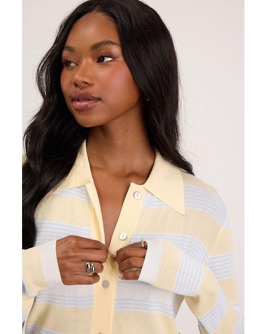 Lulus Blue Nelly Striped Button-Up Knit Top