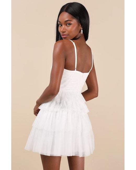 Lulus Special Poise Tulle Pleated Sleeveless Tiered Mini Dress in White | Lyst Lulus Special Poise Tulle Pleated Sleeveless Tiered Mini Dress in White | Lyst