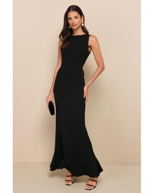 Lulus Black Exquisite Refinement Backless Bow Ruffled Maxi Dress