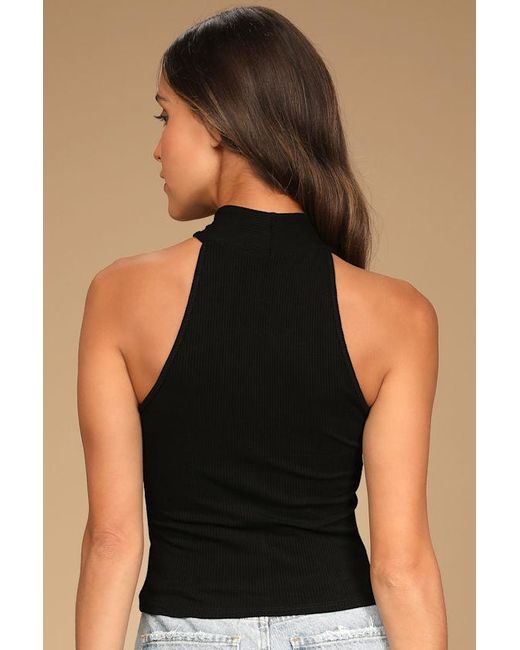 Lulus Black Essential Energy Ribbed Sleeveless Cutout Cross-Front Top