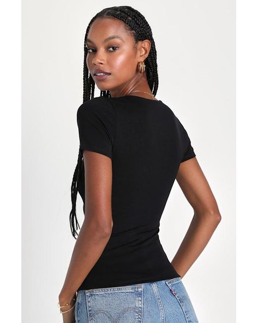 Lulus Black Basically Effortless Short Sleeve Scoop Neck Top
