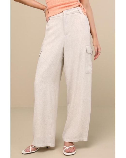 Lulus Natural Cadelina Heather Linen Cargo Trouser Pants