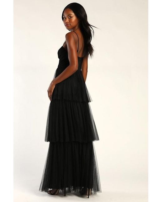 Lulus Black Tulle-Y Amazing Tulle Sleeveless Bustier Maxi Dress