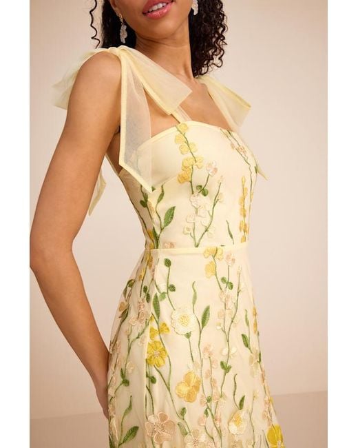 Lulus Yellow Thriving Poise 3D Floral Embroidered Tie-Strap Maxi Dress