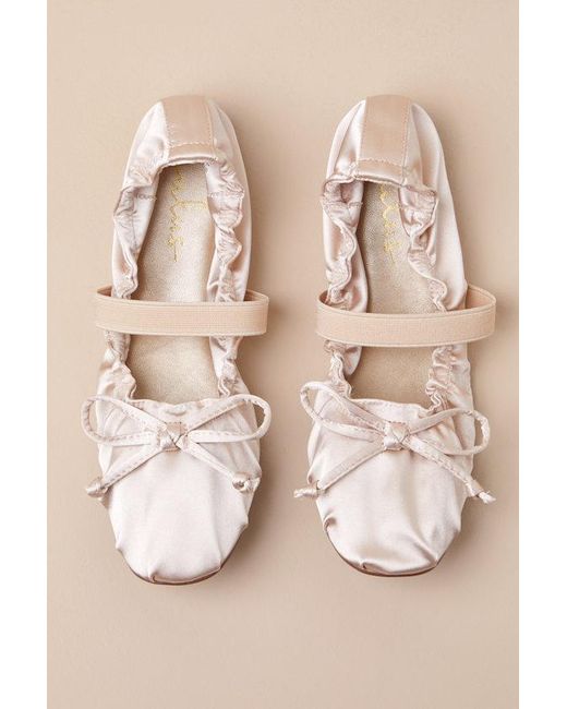 Lulus Natural Callinda Satin Bow Ballet Flats
