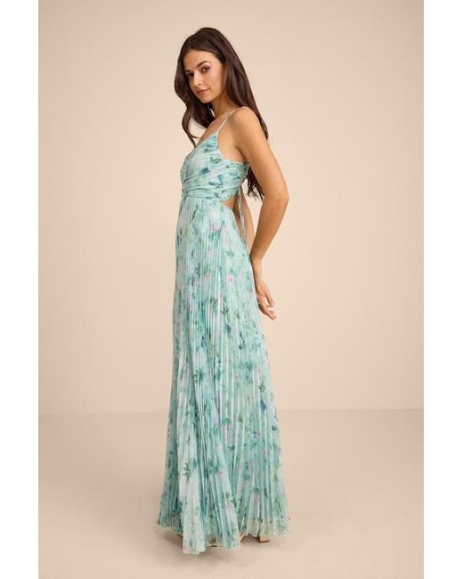 Lulus Blue Whitley Floral Pleated Sleeveless Maxi Dress