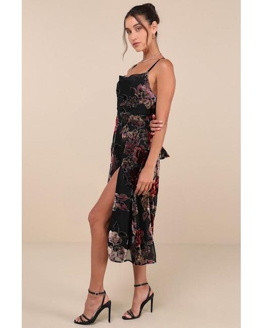 Lulus Natural Exuberant Vibes Floral Velvet Burnout Tie-Back Midi Dress