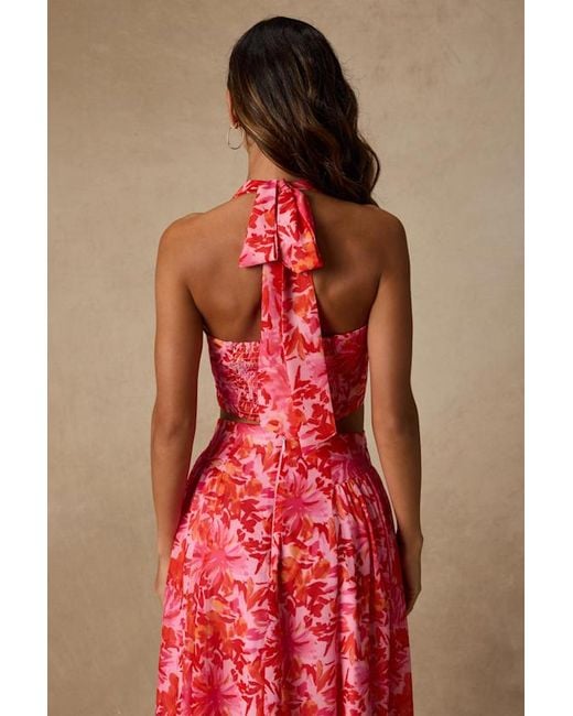Lulus Red Nashira Multi Floral Halter Top